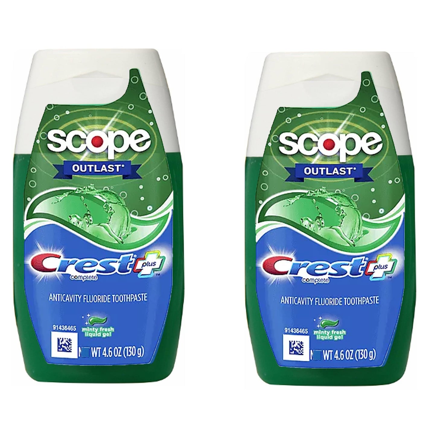 Crest Complete Whitening Plus Scope Toothpaste – Minty Fresh Gel, 4.6 oz (130 g), Pack of 2