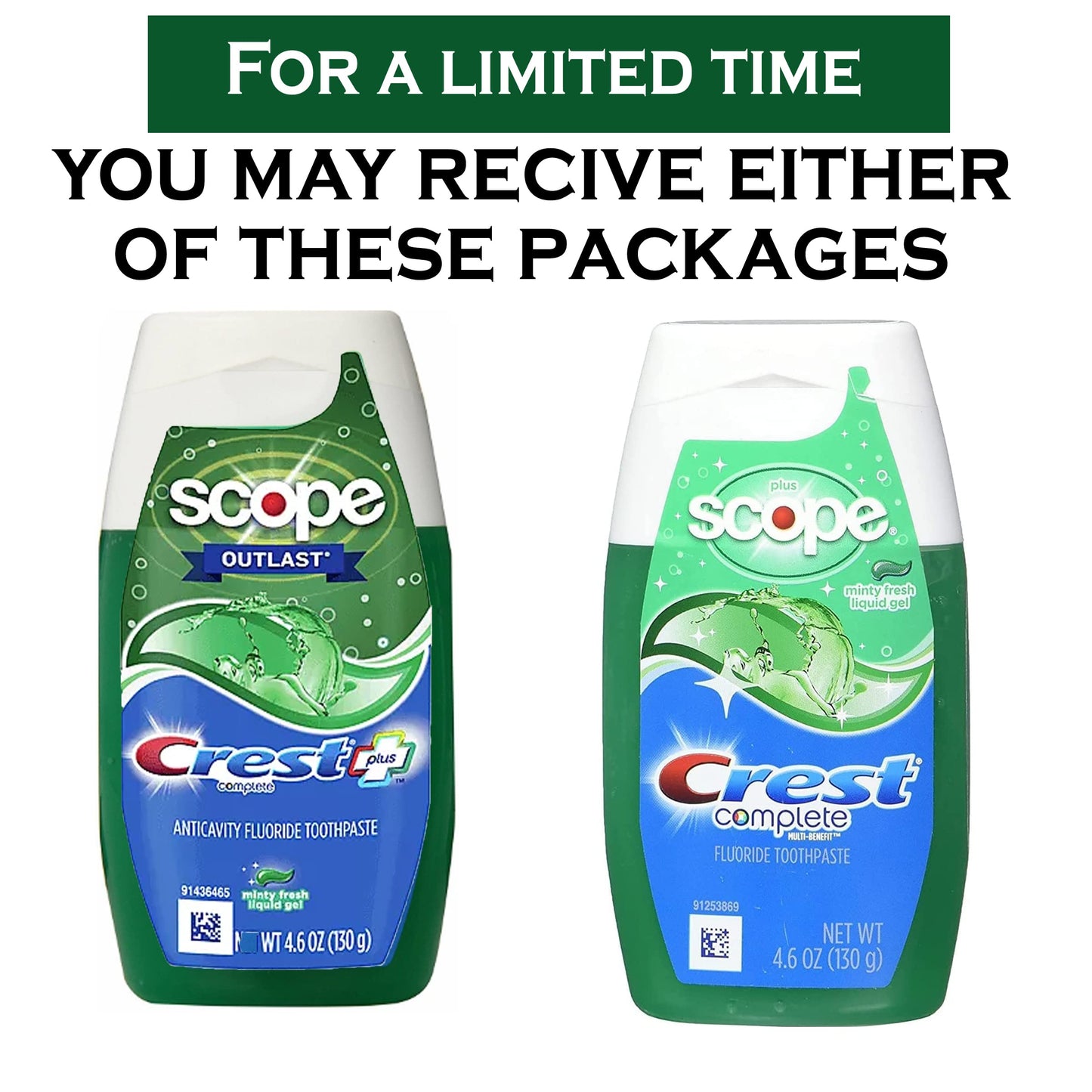 Crest Complete Whitening Plus Scope Toothpaste – Minty Fresh Gel, 4.6 oz (130 g), Pack of 2