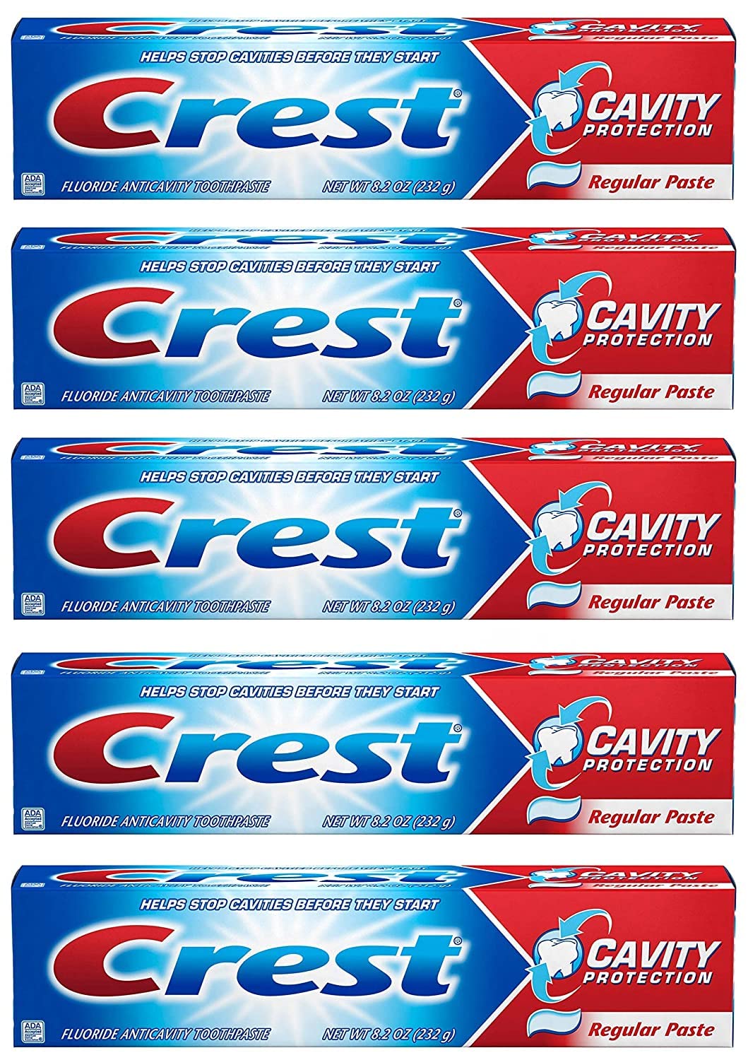 Crest Fluoride Anticavity Toothpaste - Regular Paste, 8.2 oz, Pack of 5