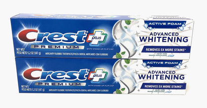 Crest Premium Plus Advanced Whitening Toothpaste with Fluoride – Clean Mint, 5.2 oz (Pack of 2)