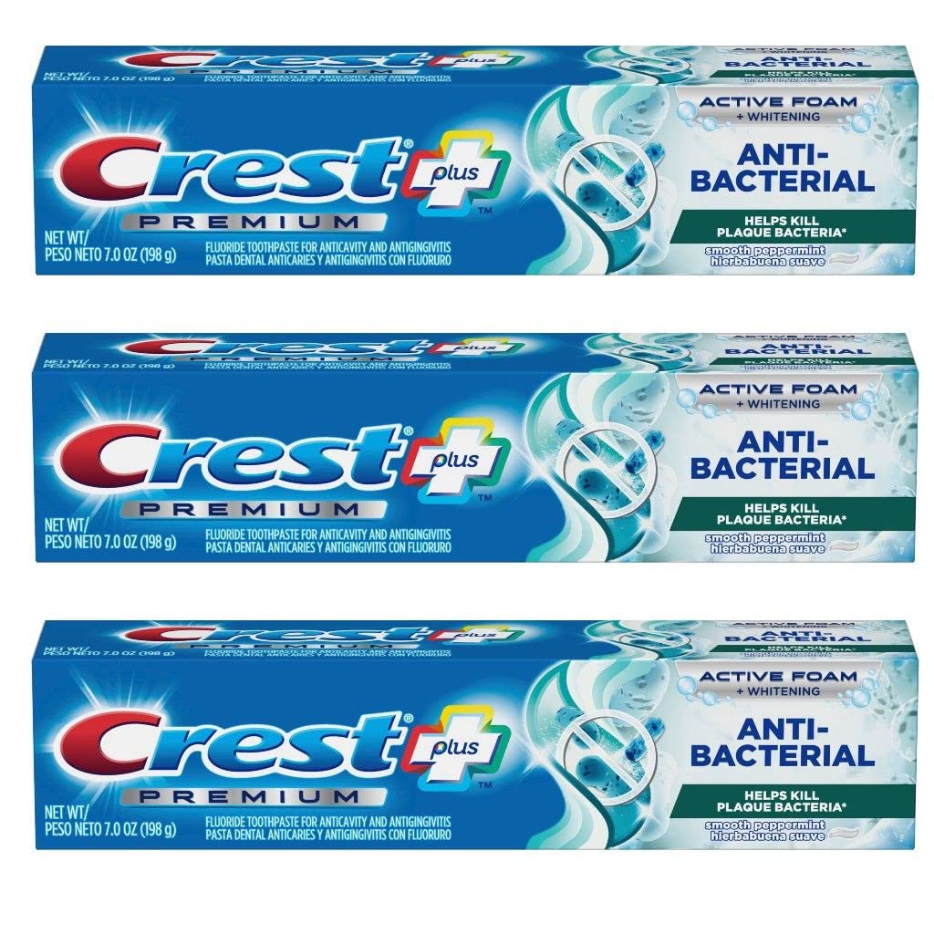 Crest Premium Plus Anti-Bacterial Toothpaste – Smooth Peppermint, 7.0 oz, Pack of 3