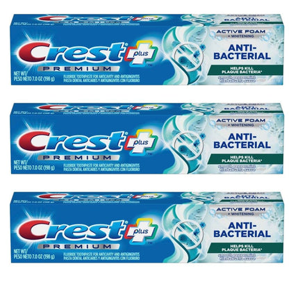 Crest Premium Plus Anti-Bacterial Toothpaste – Smooth Peppermint, 7.0 oz, Pack of 3