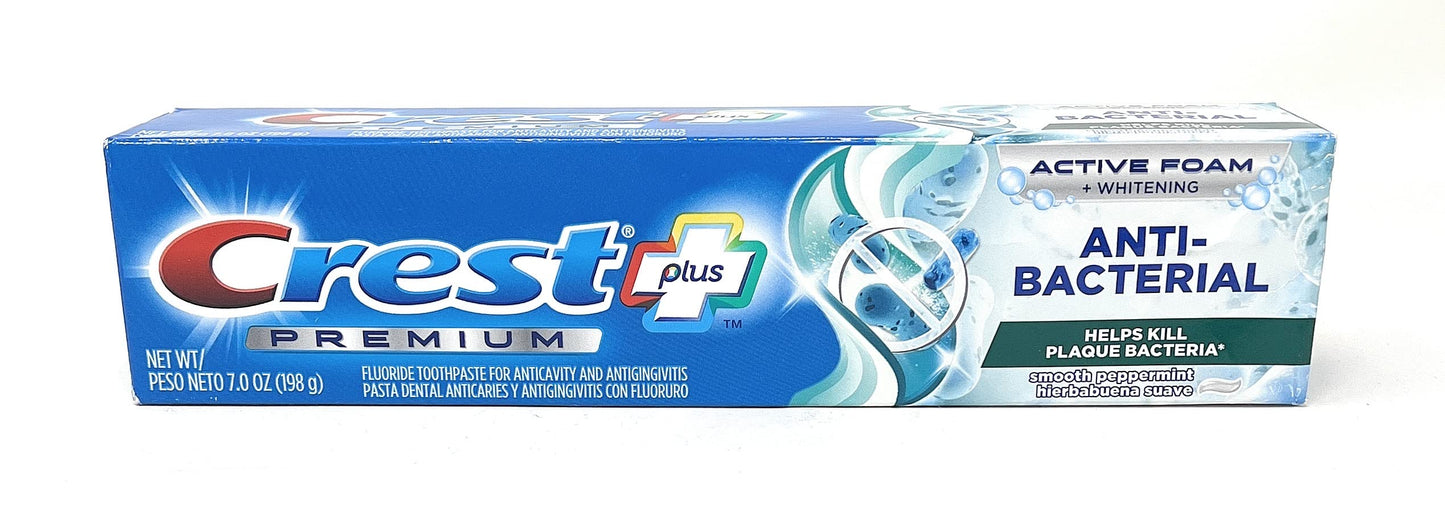 Crest Premium Plus Anti-Bacterial Toothpaste – Smooth Peppermint, 7.0 oz, Pack of 3