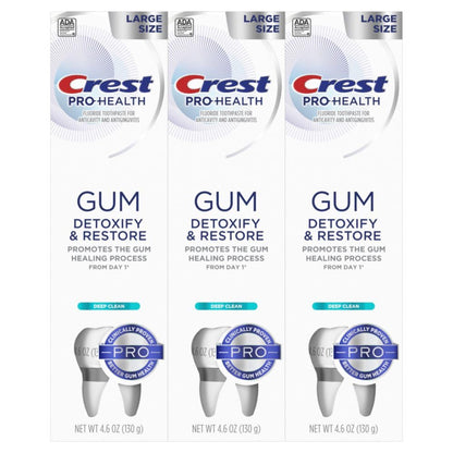 Crest Pro-Health Gum Detoxify and Restore Deep Clean Toothpaste – 3 x 4.6 oz | Anticavity, Antibacterial Fluoride, Gum & Enamel Protection
