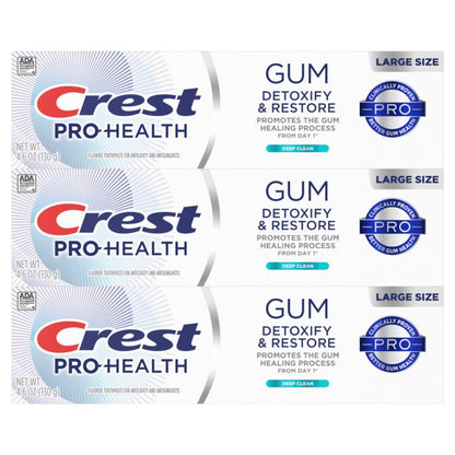 Crest Pro-Health Gum Detoxify and Restore Deep Clean Toothpaste – 3 x 4.6 oz | Anticavity, Antibacterial Fluoride, Gum & Enamel Protection