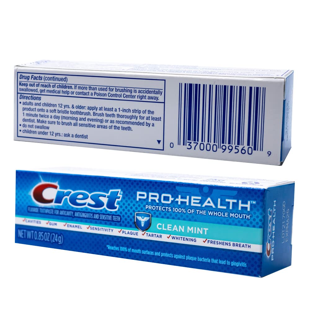 Crest Pro-Health Toothpaste – Clean Mint | Travel Size, TSA Approved, 0.85 oz (Pack of 12)