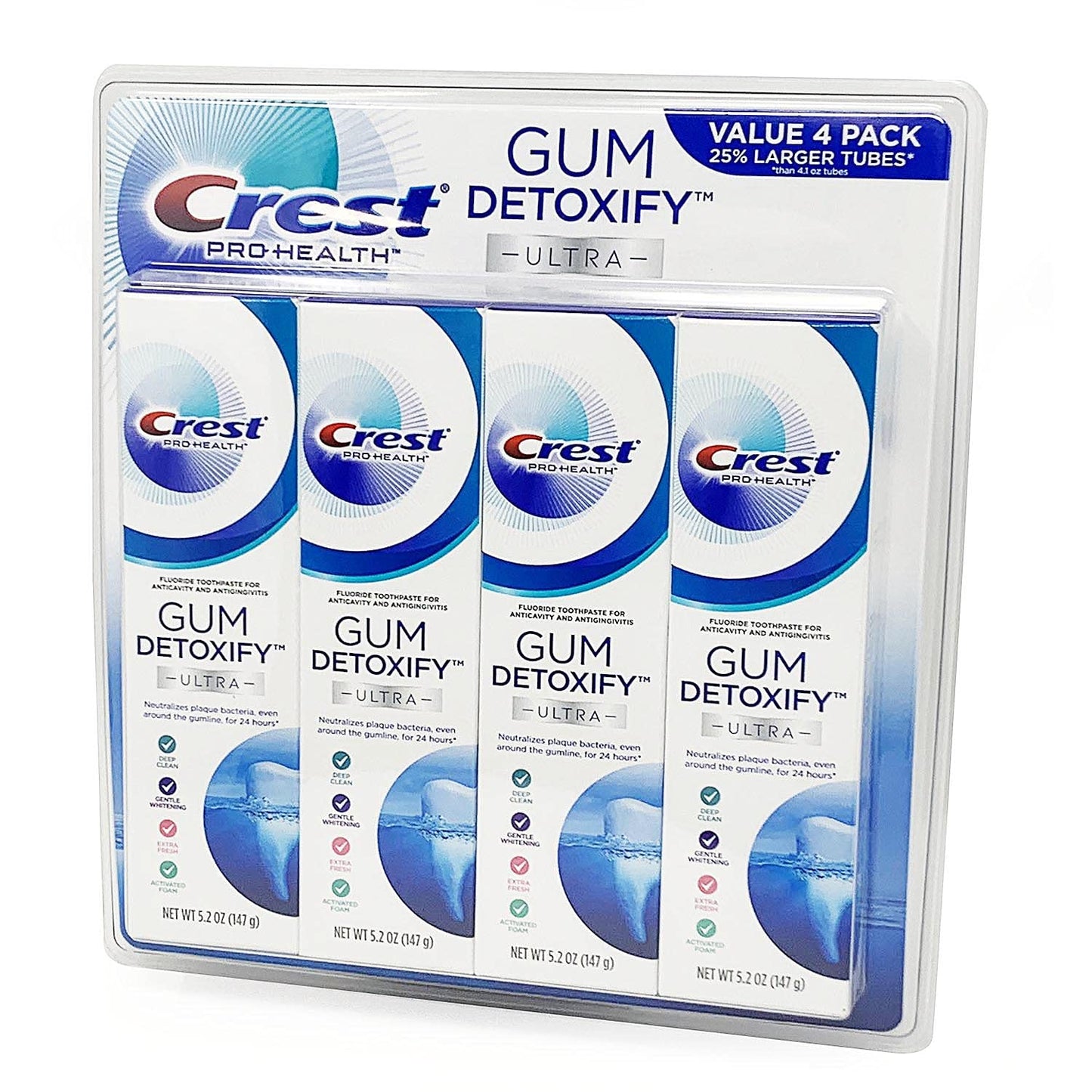 Crest Pro Health Ultra Gum Detoxify Toothpaste - 4-Pack, 5.2 oz each