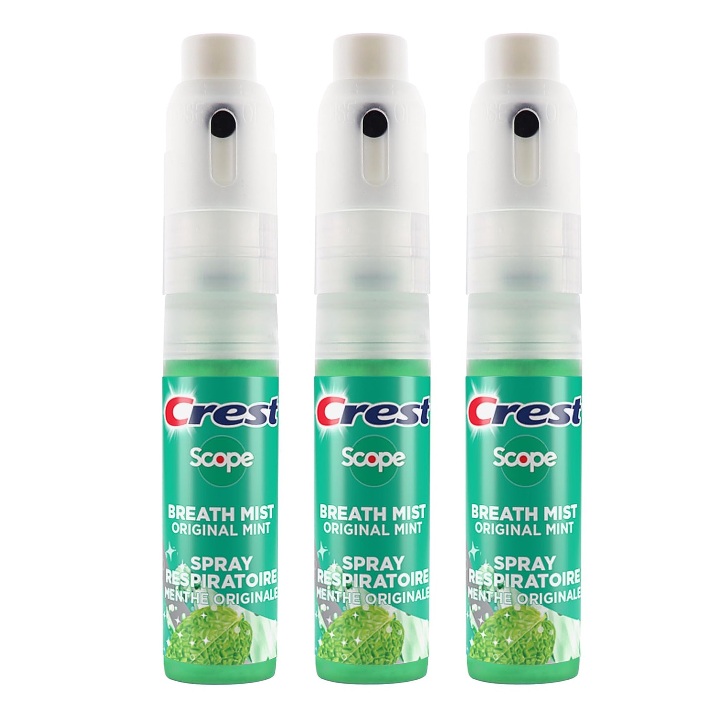 Crest Scope Breath Mist 3-Pack – Mint, 0.24 oz (7 mL) per spray, 0.72 oz total | Travel Friendly