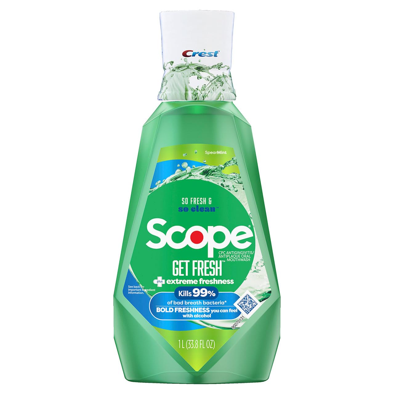 Crest Scope Get Fresh Mouthwash with Alcohol – Spearmint, Fights Plaque & Gingivitis, 1L