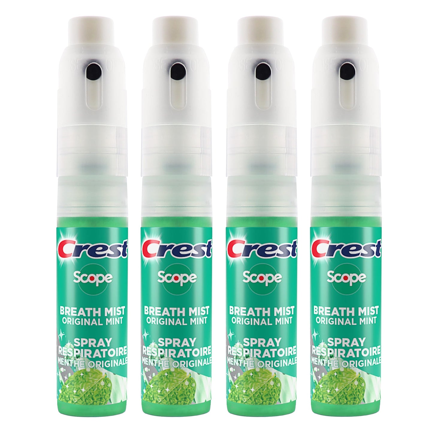 Crest Scope Mint Breath Mist 4-Pack – 0.24 oz (7 mL) Each – Made in FDA-Audited USA Facility