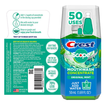Crest Scope Mouthwash Concentrate - Travel Size 50 ml, Original Mint, 2 Pack