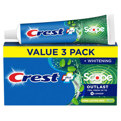 Crest Complete Whitening + Scope Outlast Mint Toothpaste – Triple Pack (3 x 5.4 oz), 16.2 oz
