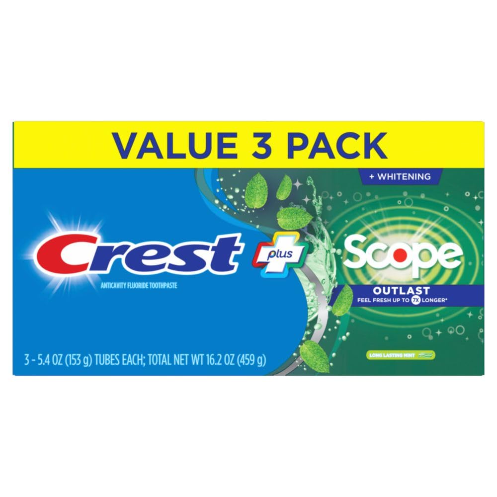 Crest Complete Whitening + Scope Outlast Mint Toothpaste – Triple Pack (3 x 5.4 oz), 16.2 oz