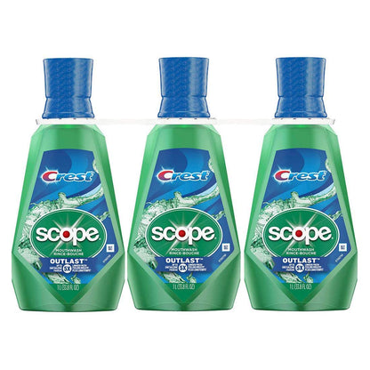 Crest Scope Outlast Mouthwash Long Lasting Peppermint – 3 Pack (33.8 oz per bottle, 101.4 oz total)