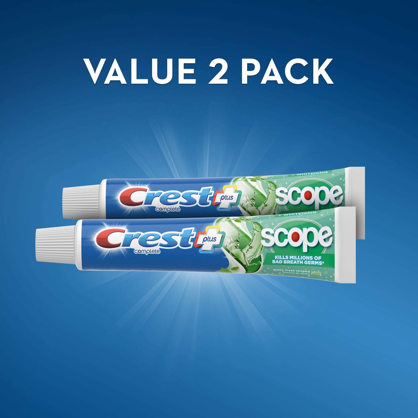 Crest + Scope Complete Whitening Toothpaste, Minty Fresh – 2-Pack 5.4 oz