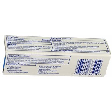 Crest Complete Fluoride Toothpaste – Whitening, Minty Fresh 0.85 oz Pack of 8