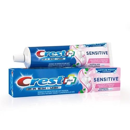 Crest Premium Plus Sensitive Toothpaste – Active Foam Whitening, Mint, 7oz (Pack of 2)