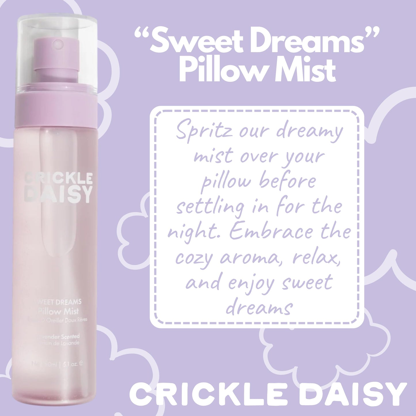 Crickle Daisy Sweet Dreams Lavender Pillow Mist – Calming Aromatherapy Linen & Fabric Spray, 150ml