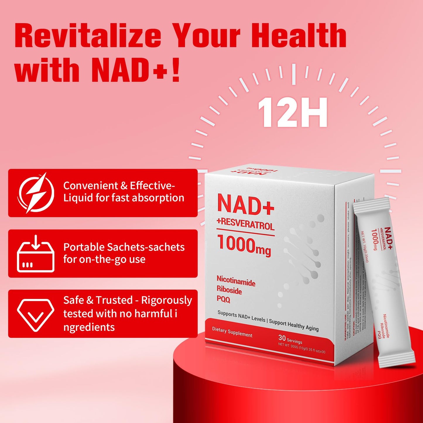 Crntmgdm NAD 1000mg Liquid with Resveratrol - 30 Packets | Vegan Non-GMO