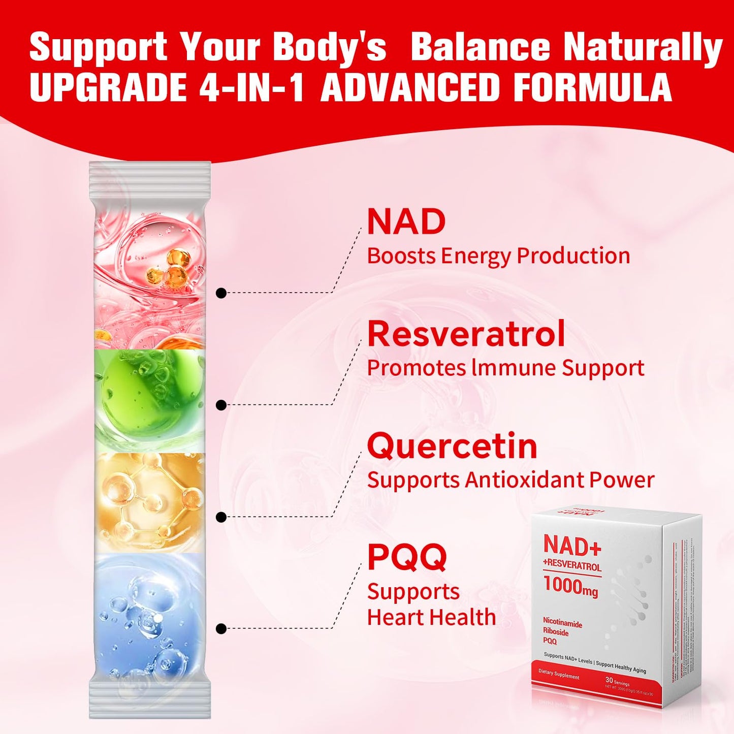 Crntmgdm NAD 1000mg Liquid with Resveratrol - 30 Packets | Vegan Non-GMO