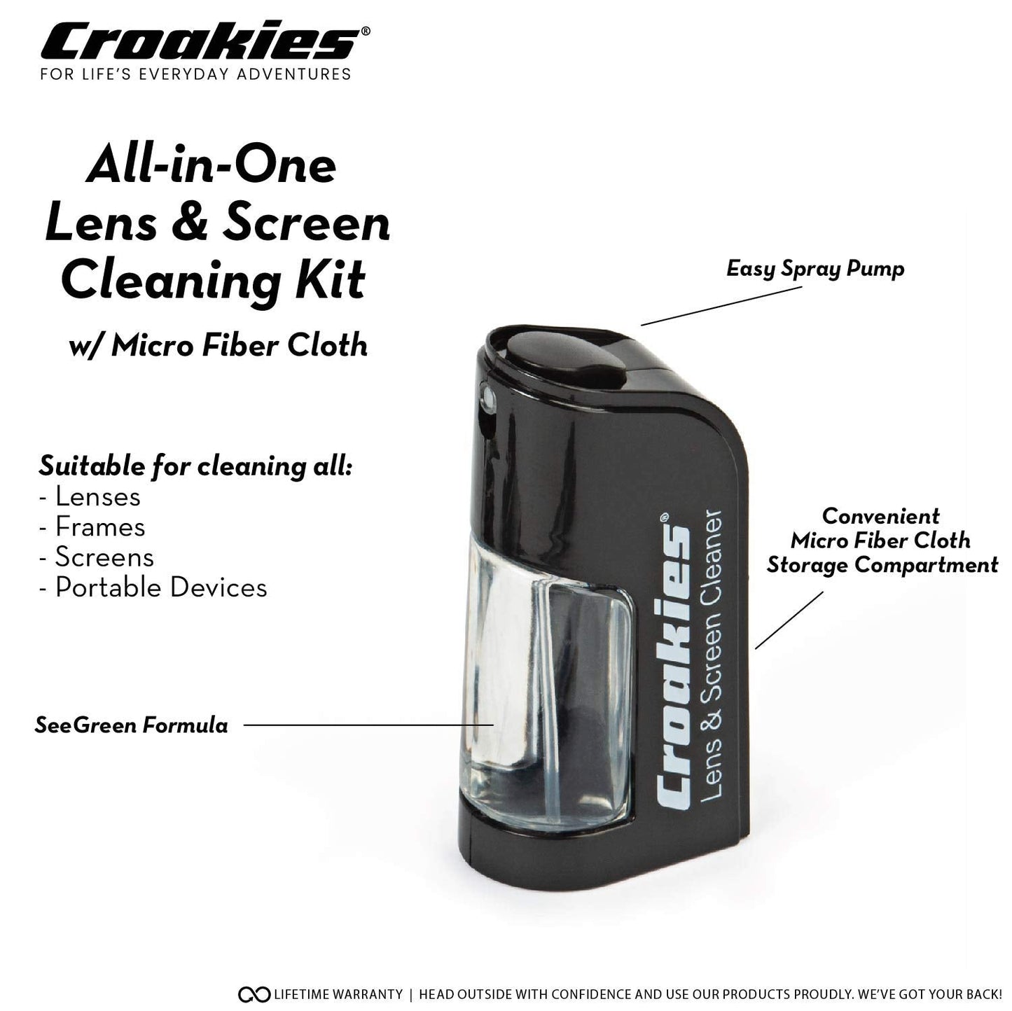 Croakies All-in-one Cleaning Kit | Lens Care Travel Kit with Pump