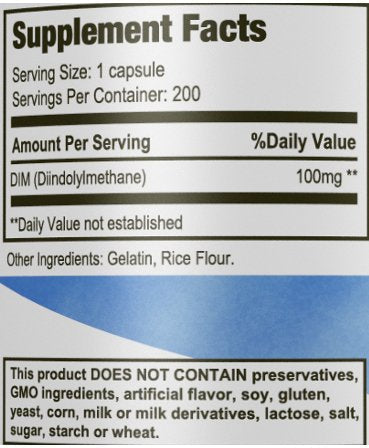 DIM Supplement 100mg – 200 Capsules | Diindolylmethane (DIM) by Nutrissence