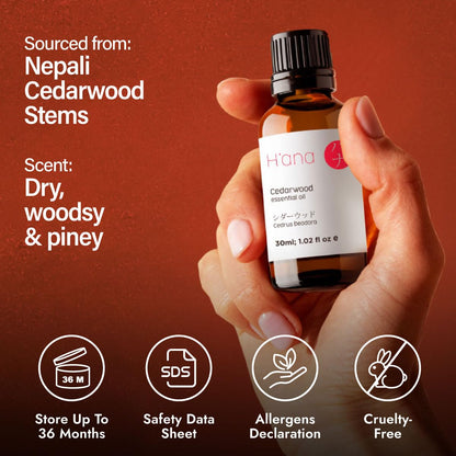 H'ana Cedarwood Essential Oil - 1.02 Fl Oz - for Hair, Skin, Diffuser, Aromatherapy, DIY Candle & Soap Making