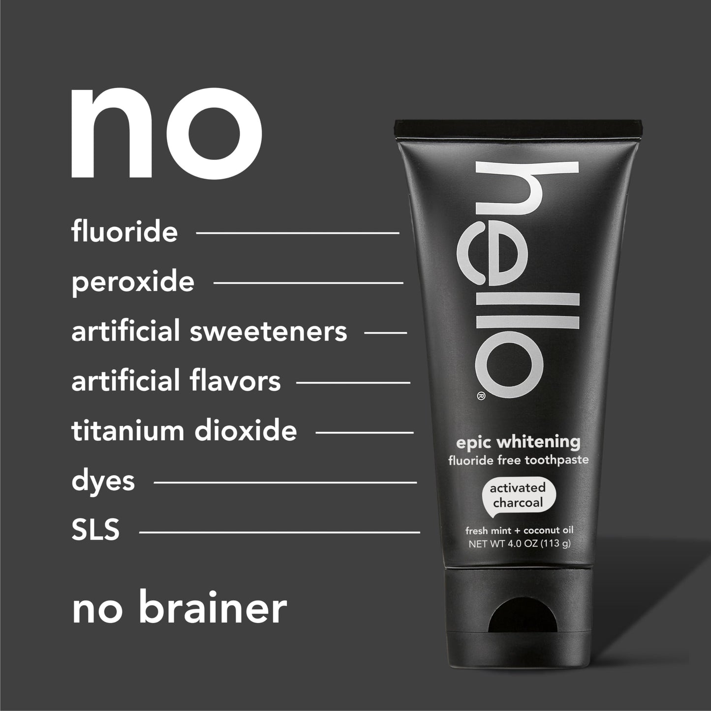 Hello Epic Whitening Charcoal Toothpaste – Fluoride Free, SLS Free, 3-Pack, 4.0 oz Tubes