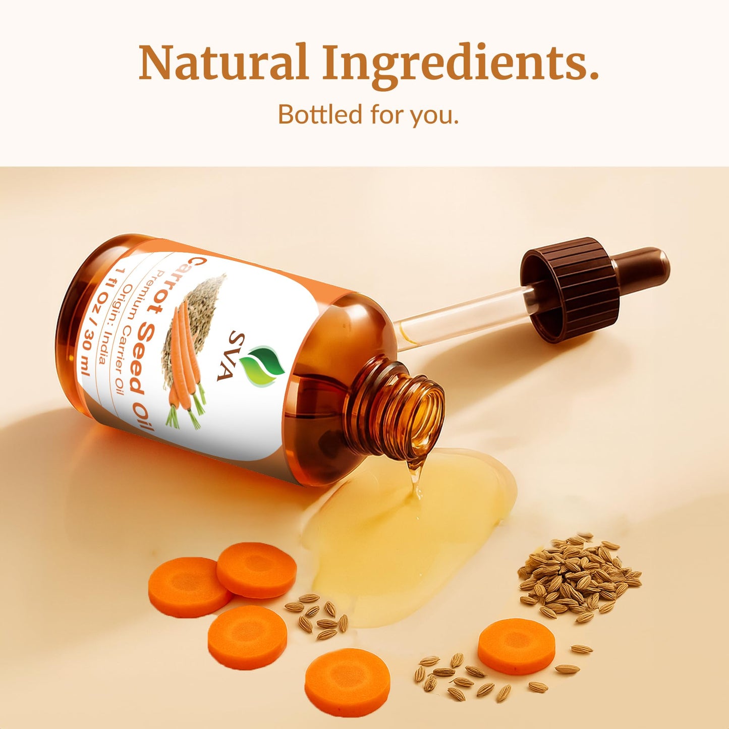 SVA Carrot Seed Oil - 1 Fl Oz – 100% Natural Cold Pressed Carrot Oil - for Face, Skin Care, Hair Care, Scalp Massage & Body Massage – Carrier Oil with Dropper
