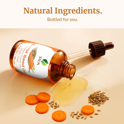 SVA Carrot Seed Oil - 1 Fl Oz – 100% Natural Cold Pressed Carrot Oil - for Face, Skin Care, Hair Care, Scalp Massage & Body Massage – Carrier Oil with Dropper