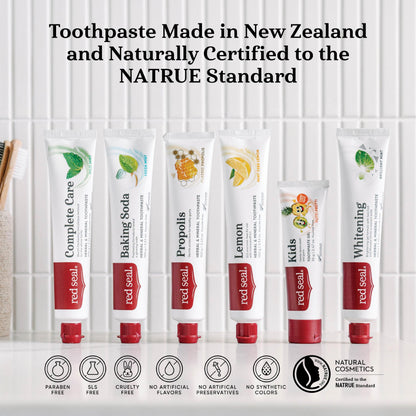 Red Seal Lemon Toothpaste - Fluoride Free, Mint-Free, Vegan, SLS Free, NATRUE Certified Natural | 3.53 oz