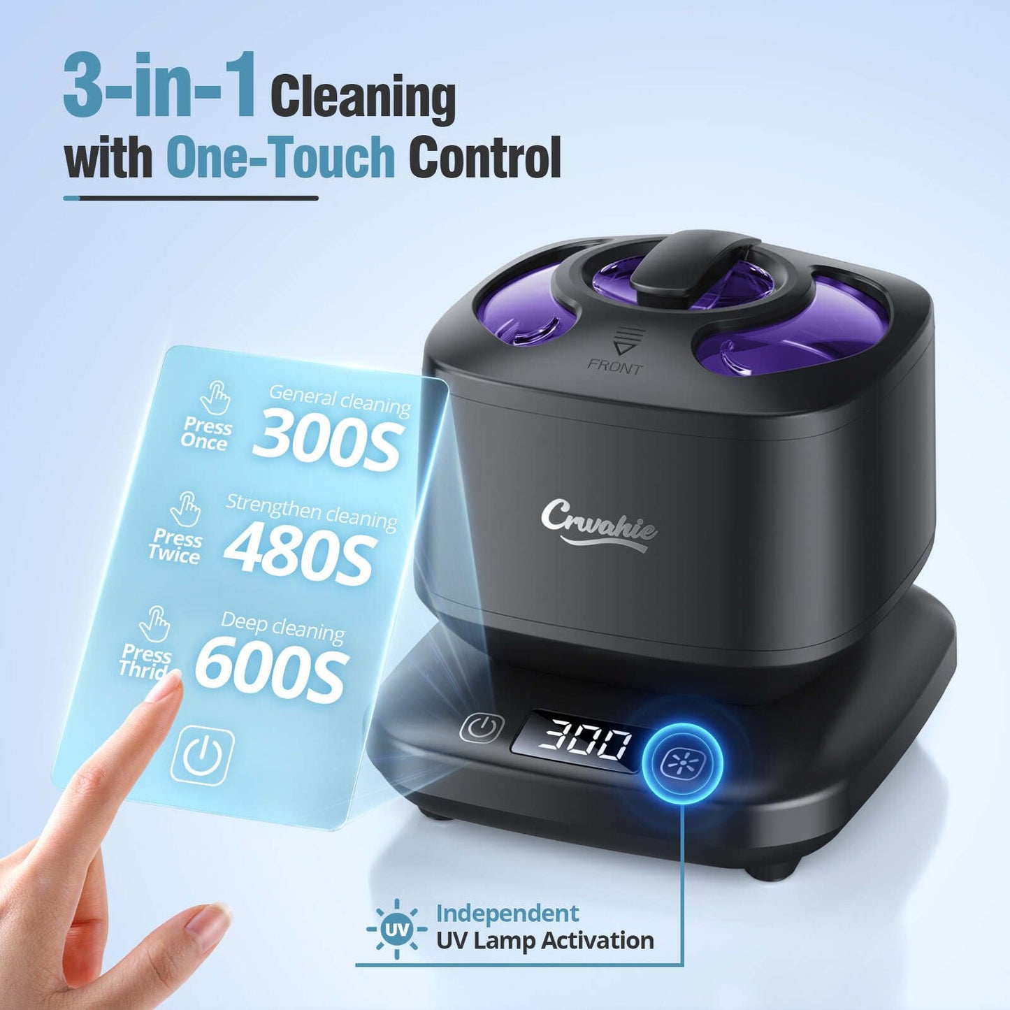 Ultrasonic Retainer Cleaner 45kHz - 3 Modes, Visible Window, Digital Timer - Black