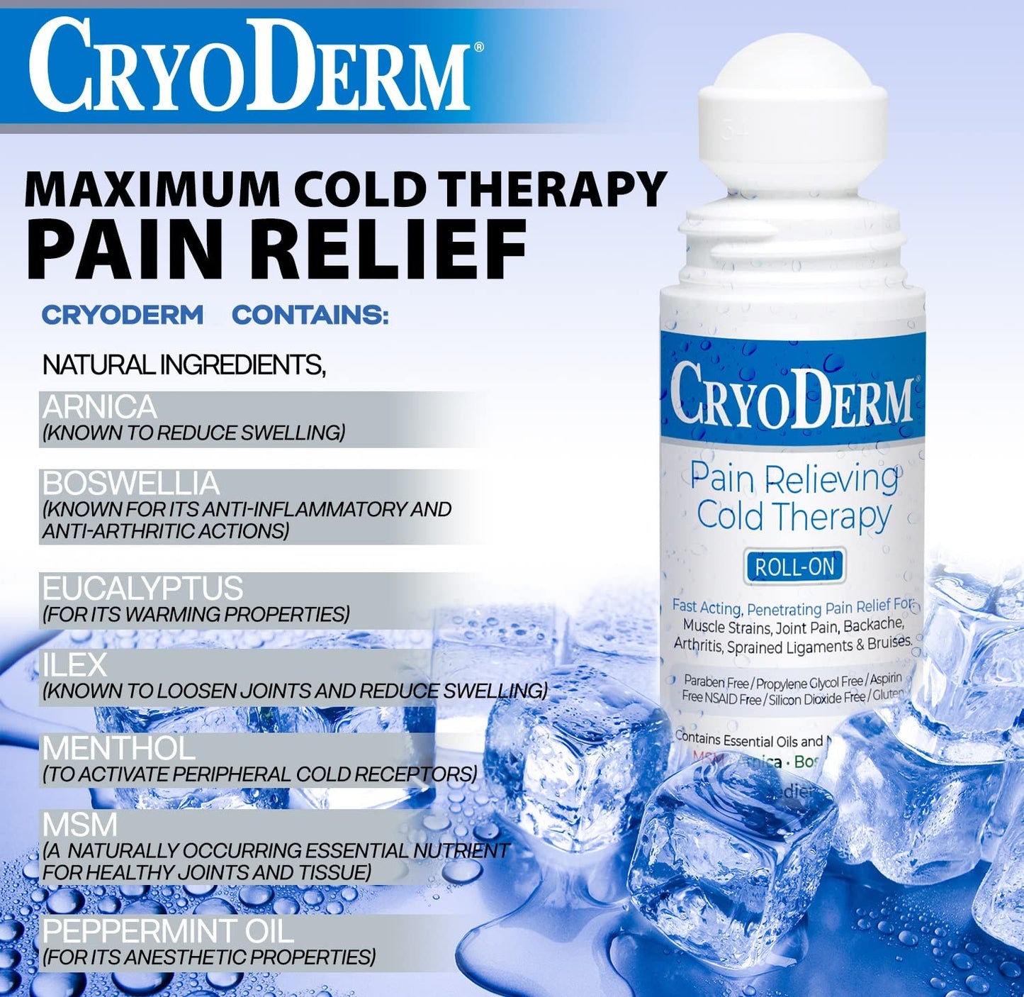 Bundle-2 Items: Cryoderm Cold Gel 4oz (Pack of 2) - Natural Massage Gel with MSM, Arnica & Eucalyptus