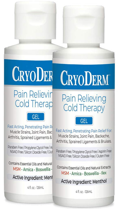 Bundle-2 Items: Cryoderm Cold Gel 4oz (Pack of 2) - Natural Massage Gel with MSM, Arnica & Eucalyptus