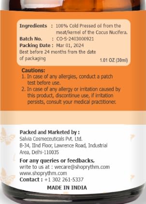 Crysalis Coconut Extract Oil (Cocos Nucifera) – 1.01 Fl Oz | Pure Carrier Oil