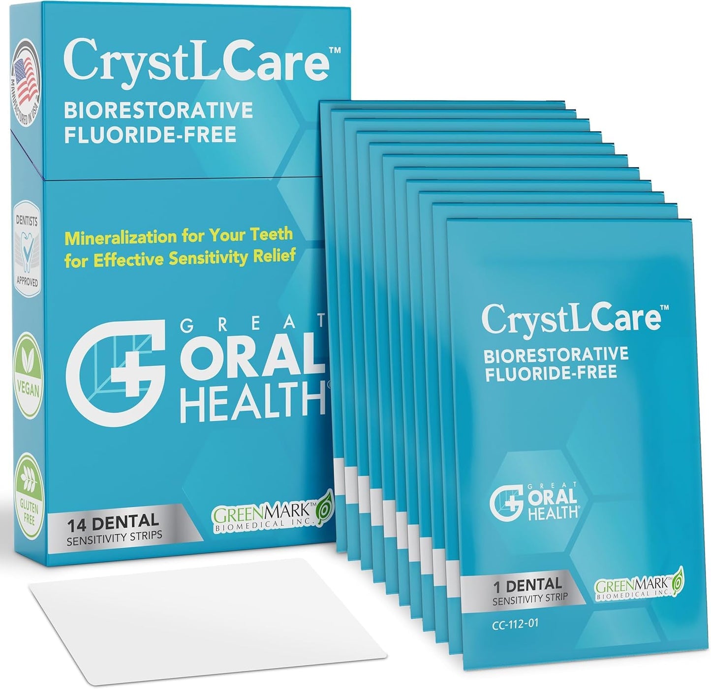 CrystLCare Tooth Sensitivity Strips – Lasting Relief for Adults & Kids | Enamel Remineralization (14 Count)