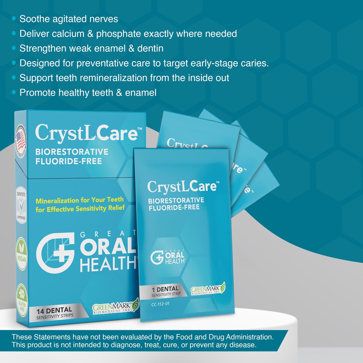 CrystLCare Tooth Sensitivity Strips – Lasting Relief for Adults & Kids | Enamel Remineralization (14 Count)