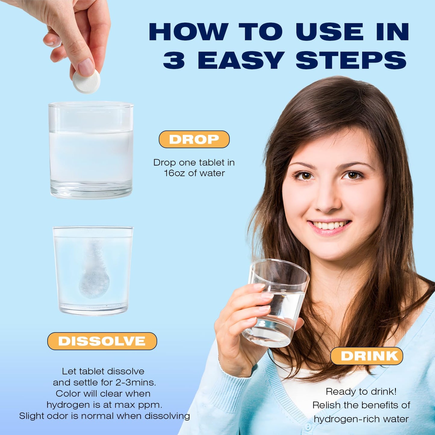 CHTENZY Hydrogen Water Tablets – 8PPM H2, Magnesium, Orange Flavor, 60 Count
