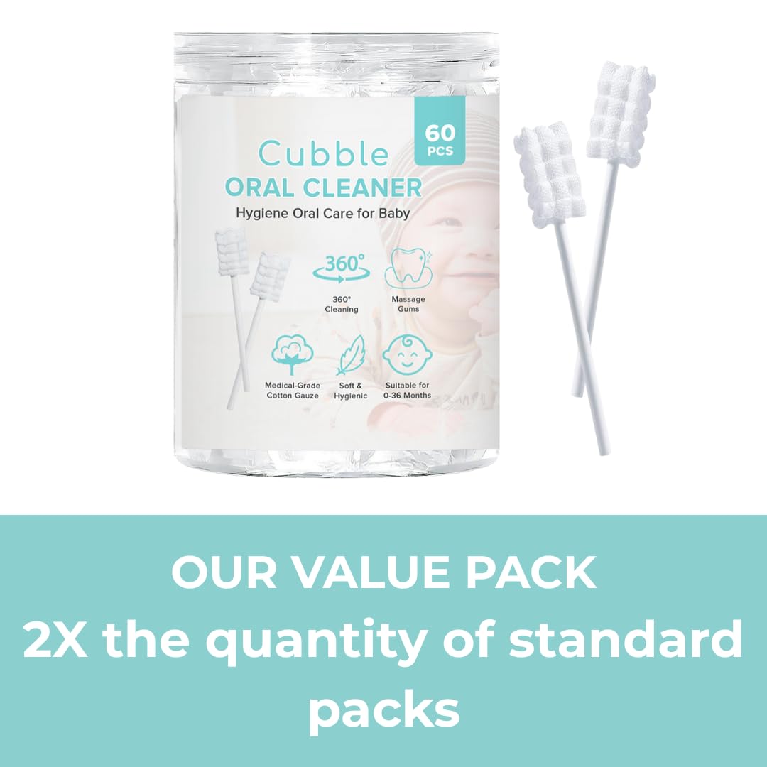 Cubble Baby Tongue Cleaner – 60pcs Disposable Infant Toothbrush & Oral Care Wipes