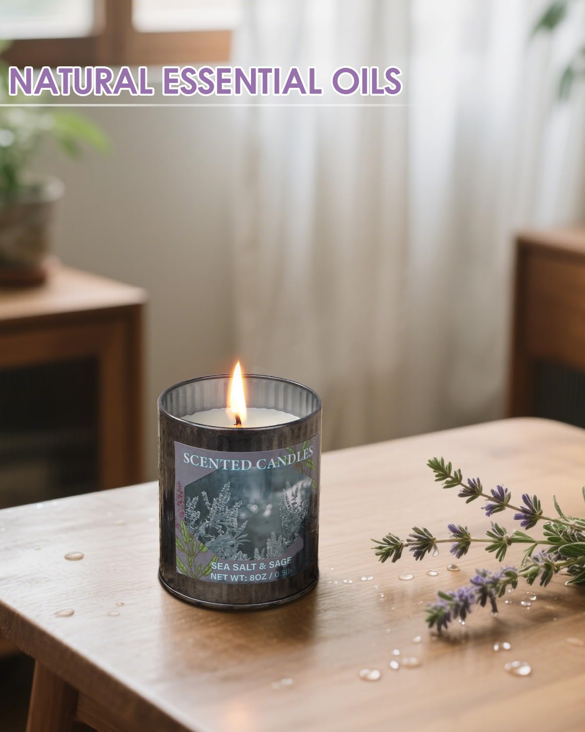 CUKIY Sea Salt & Sage 8oz Soy Candle — 50H Burn, Gift Box