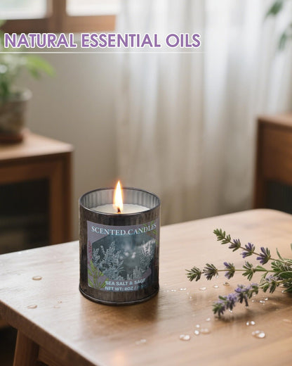 CUKIY Sea Salt & Sage 8oz Soy Candle — 50H Burn, Gift Box