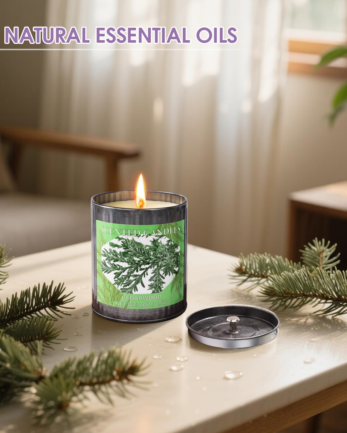 CUKIY 8oz Cedarwood Scented Soy Candle – 50-Hour Burn, Gift Box, Home Aromatherapy