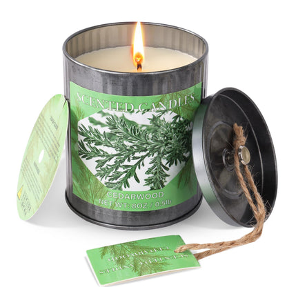 CUKIY 8oz Cedarwood Scented Soy Candle – 50-Hour Burn, Gift Box, Home Aromatherapy