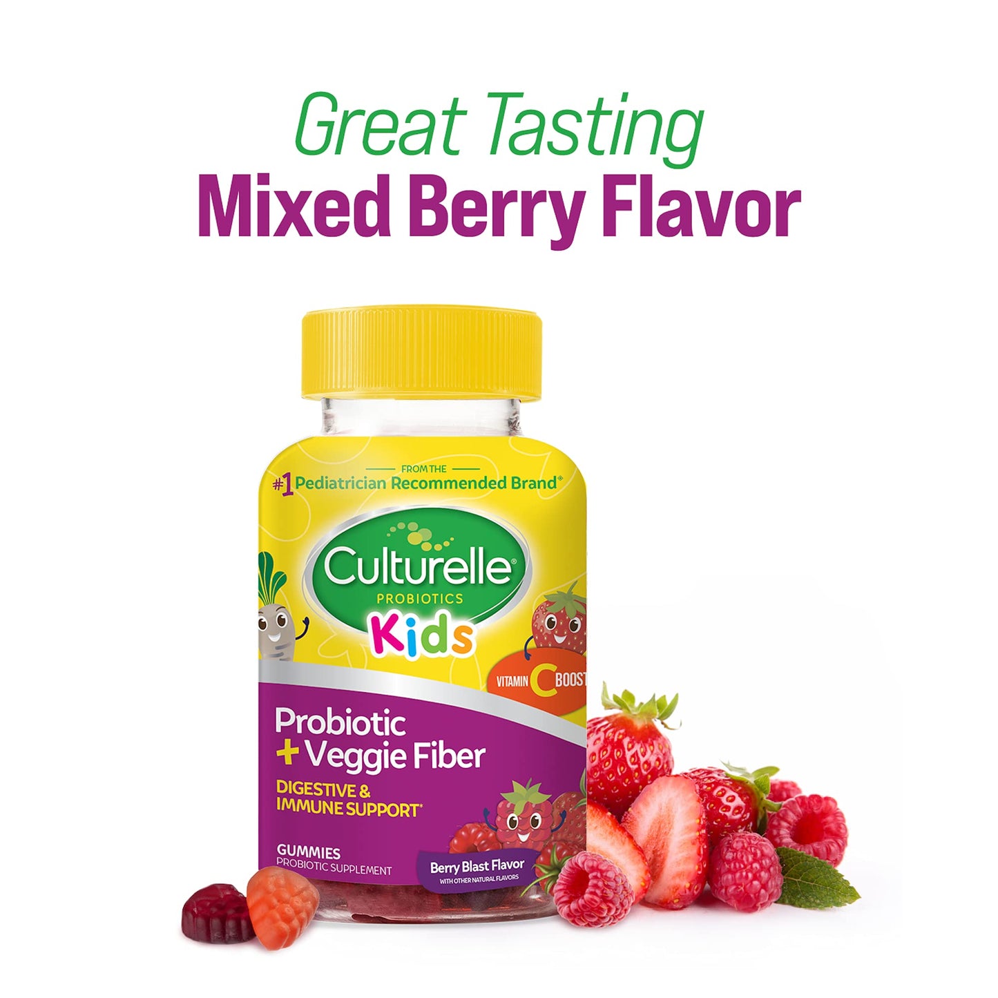 Culturelle Kids Daily Probiotic Gummies + Veggie Fiber (Ages 3+) Berry – Digestive Health & Immune Support