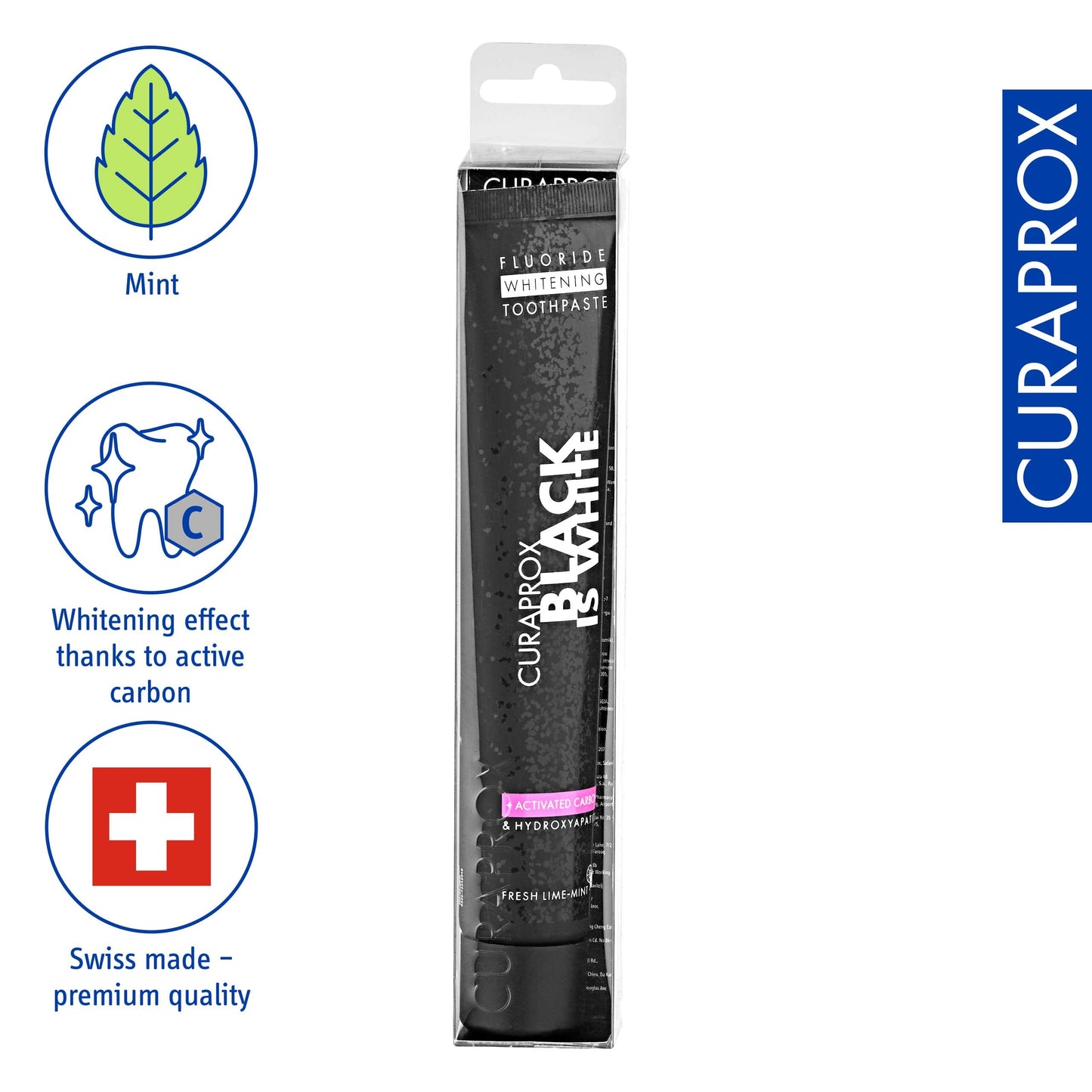 Curaprox Black is White Toothpaste – Charcoal Whitening with Fluoride | 90 ml