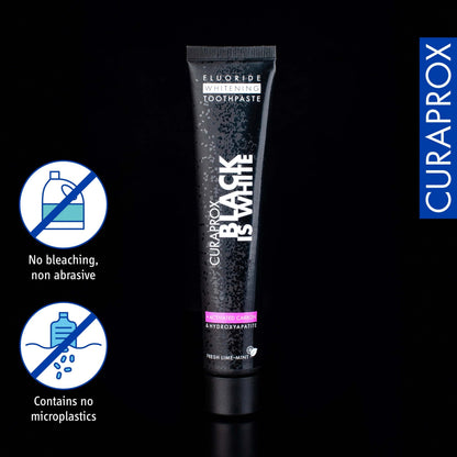 Curaprox Black is White Toothpaste – Charcoal Whitening with Fluoride | 90 ml