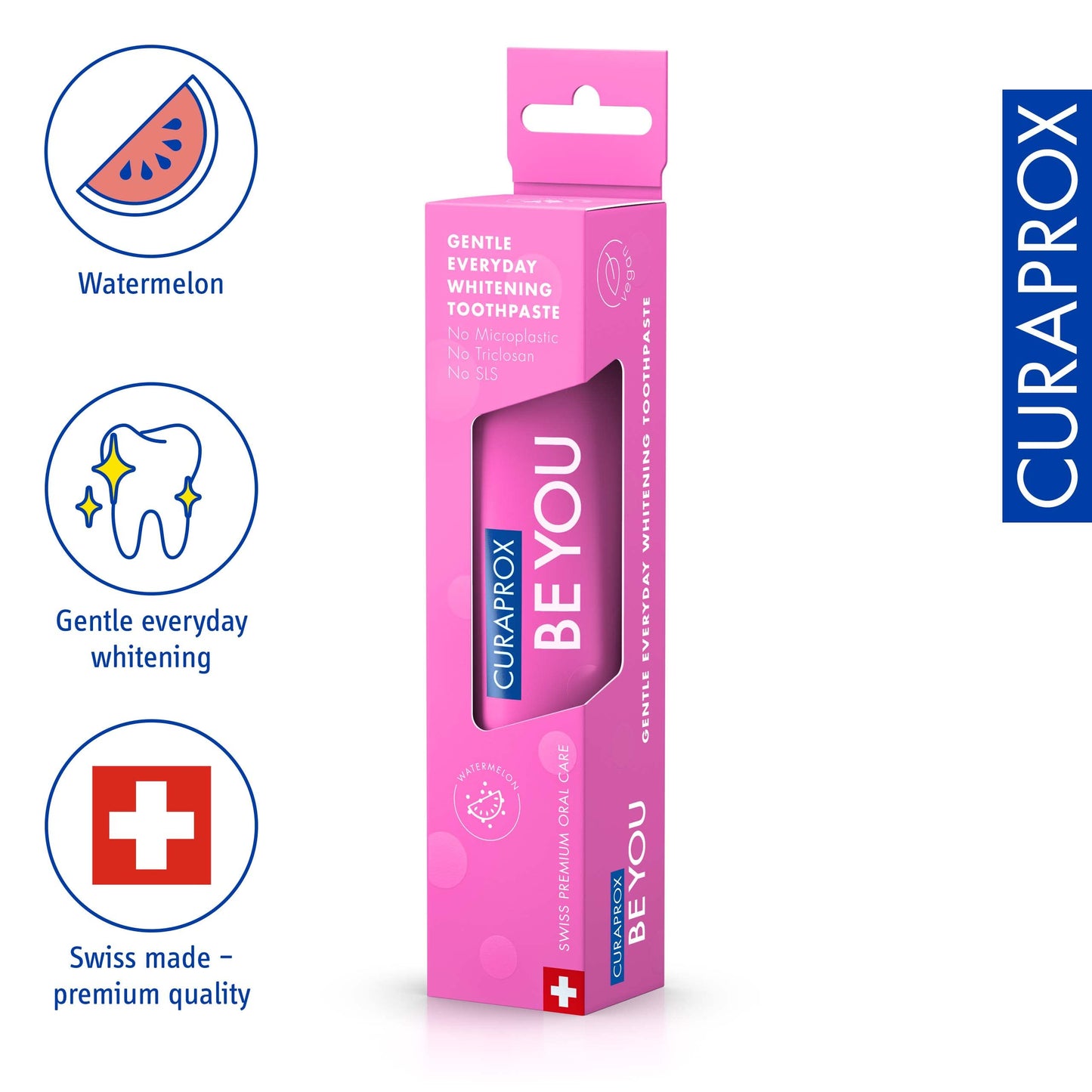 Curaprox Whitening Toothpaste – Fresh Breath & Gum Care | Enzymatic Formula, Watermelon, 60ml | Vegan, SLS-Free, Fluoride 950ppm | Swiss Made
