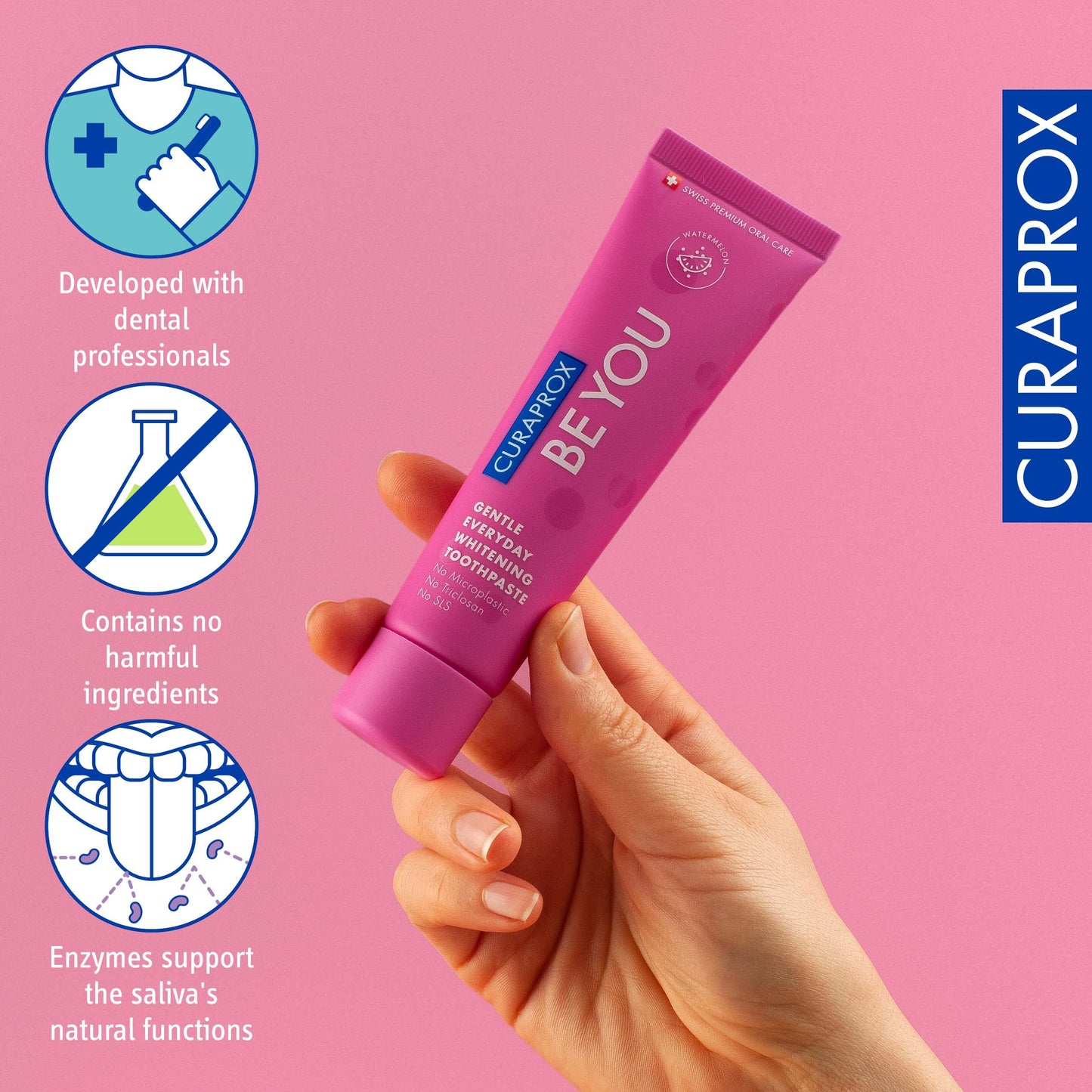 Curaprox Whitening Toothpaste – Fresh Breath & Gum Care | Enzymatic Formula, Watermelon, 60ml | Vegan, SLS-Free, Fluoride 950ppm | Swiss Made