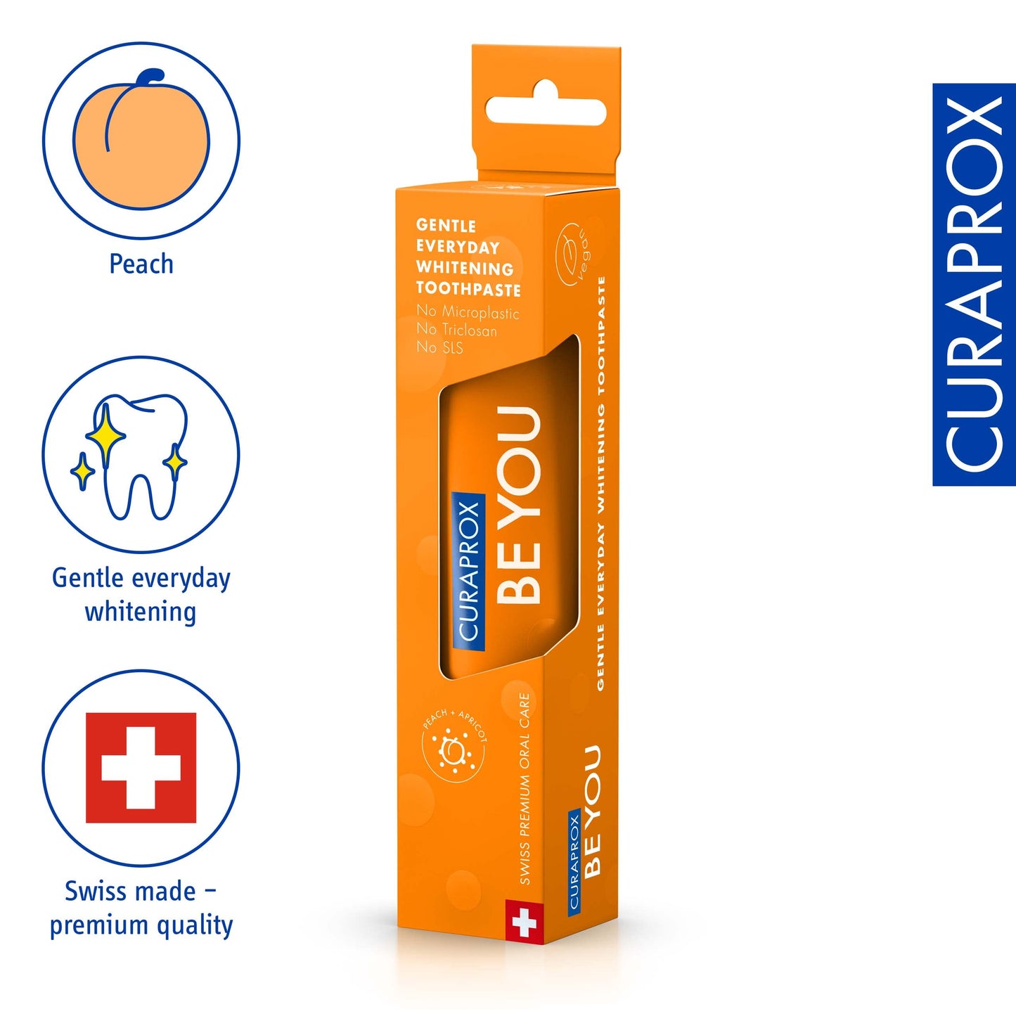 Curaprox Whitening Toothpaste – Fresh Breath & Gum Care | Enzymatic Formula, Peach & Apricot Flavor, 60ml | Vegan, SLS-Free, Fluoride 950ppm | Swiss Made
