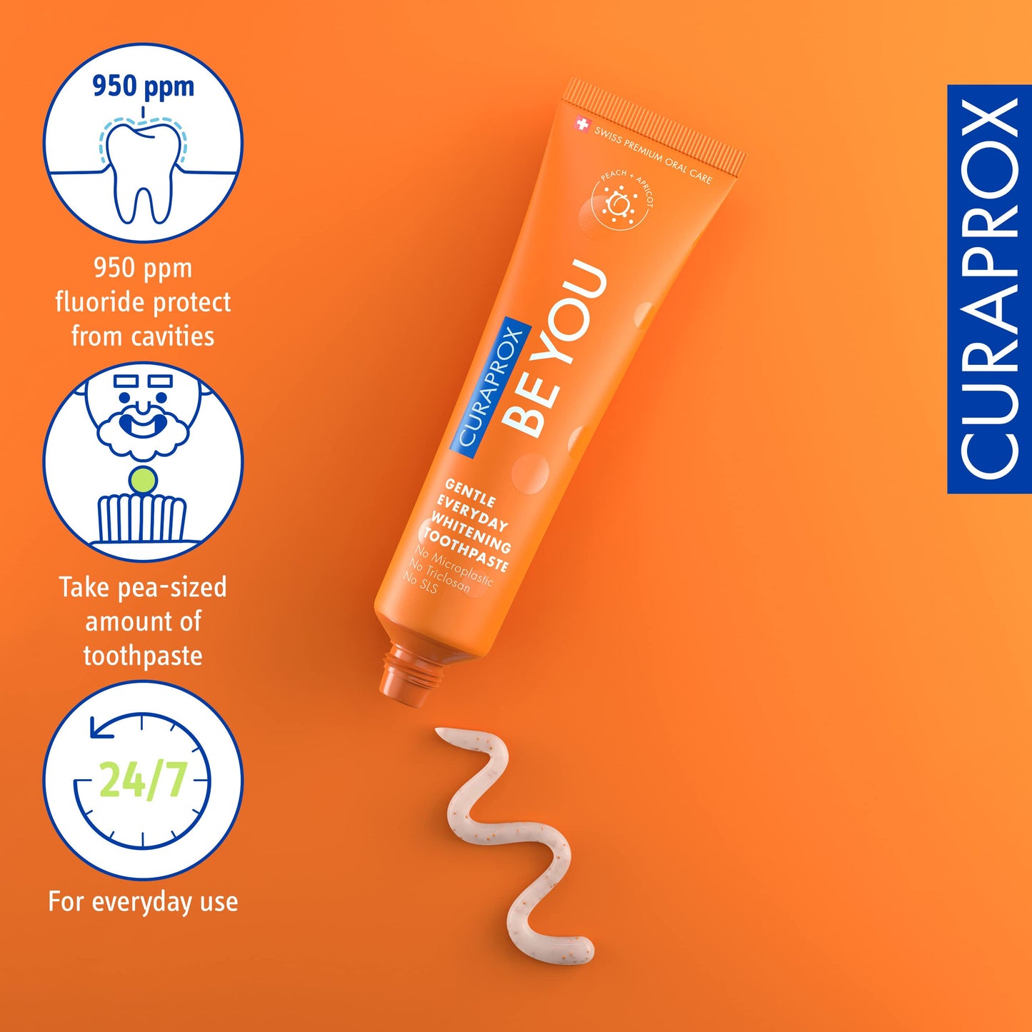 Curaprox Whitening Toothpaste – Fresh Breath & Gum Care | Enzymatic Formula, Peach & Apricot Flavor, 60ml | Vegan, SLS-Free, Fluoride 950ppm | Swiss Made